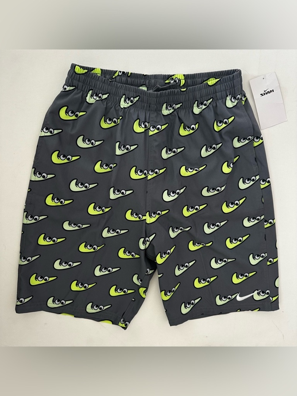 Nike Gray Swim Shorts with Neon Green Graphic Size XL Boys